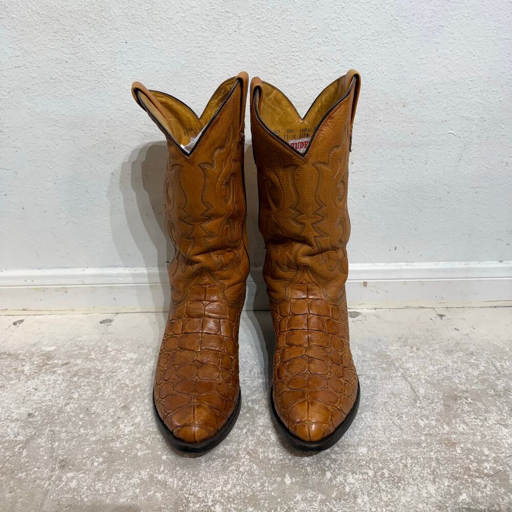 Rudel Rogers Brown Western Croc Embossed Vintage Mens Boots Sz 11E